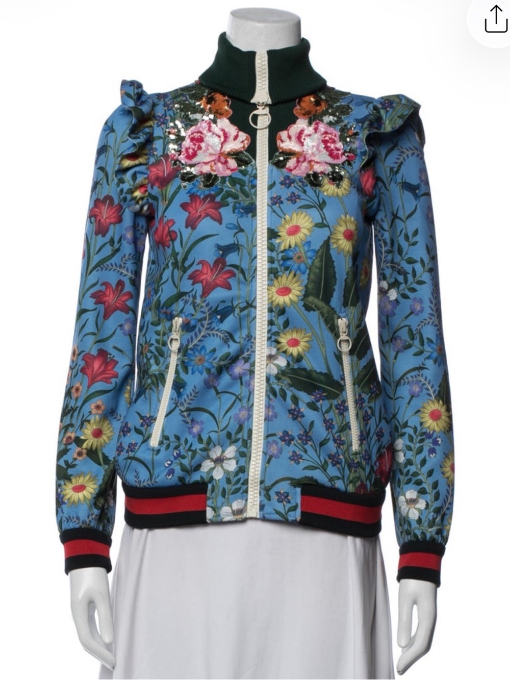 Gucci Light Blue Floral Appliqué Bomber Jacket - Picture 2 of 14